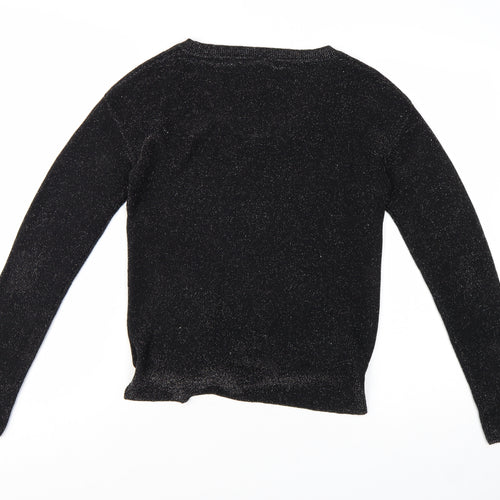 Next Women Black Sparkle Knit Tie Hem Jumper Size 8