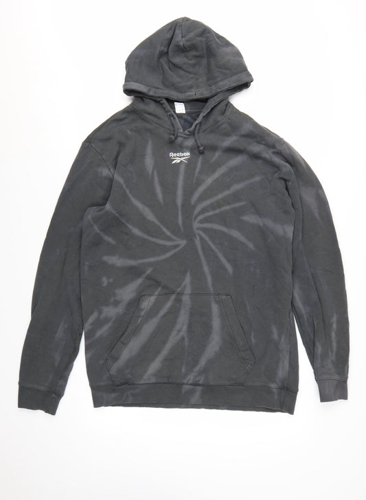 Reebok Men's Black Tie-Dye Pullover Hoodie Size L Sports Style