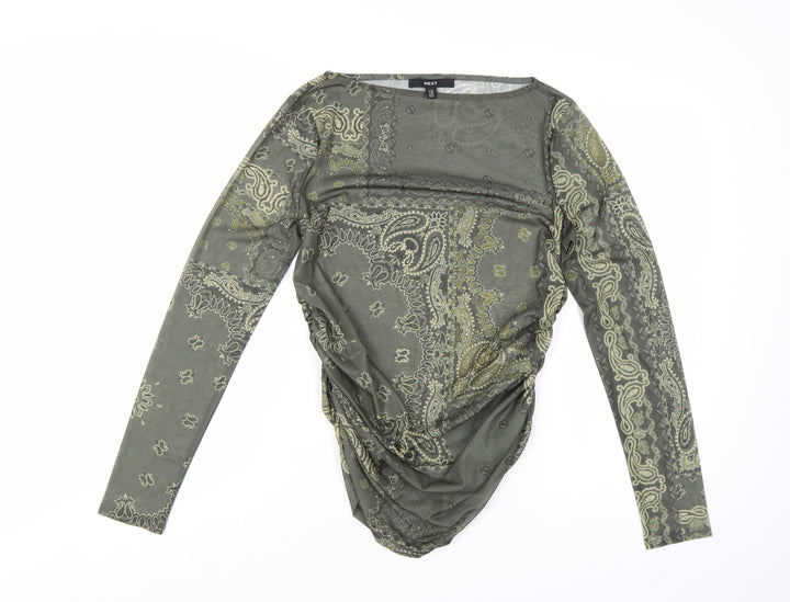 Next Women’s Green Paisley Mesh Long Sleeve Tunic Blouse Size 14