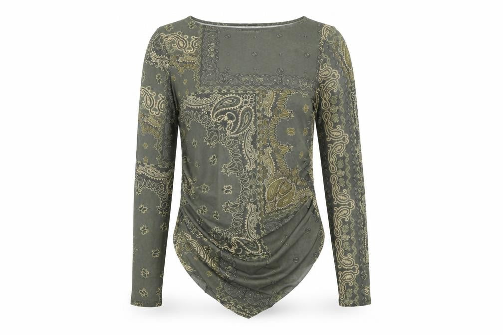Next Women’s Green Paisley Mesh Long Sleeve Tunic Blouse Size 14