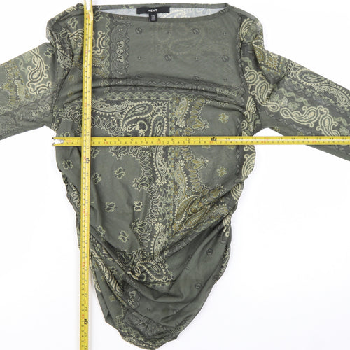 Next Women’s Green Paisley Mesh Long Sleeve Tunic Blouse Size 14