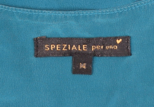 Marks and Spencer Per Una Blue Silk Long Sleeve V-Neck Blouse Size 14