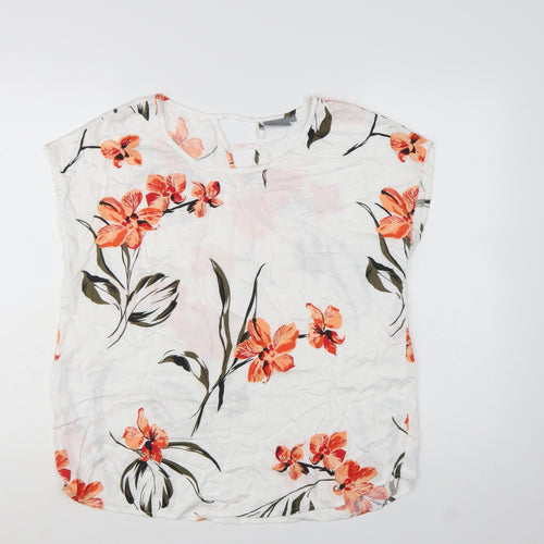 b.young Women’s White Floral Tunic Blouse Size 12 Lightweight Top