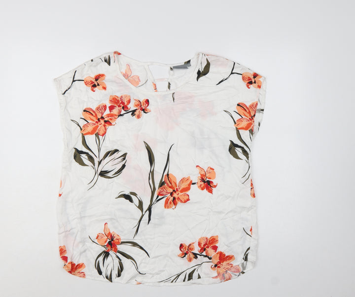 b.young Women’s White Floral Tunic Blouse Size 12 Lightweight Top