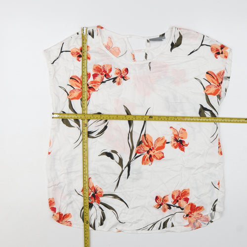 b.young Women’s White Floral Tunic Blouse Size 12 Lightweight Top