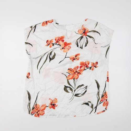 b.young Women’s White Floral Tunic Blouse Size 12 Lightweight Top