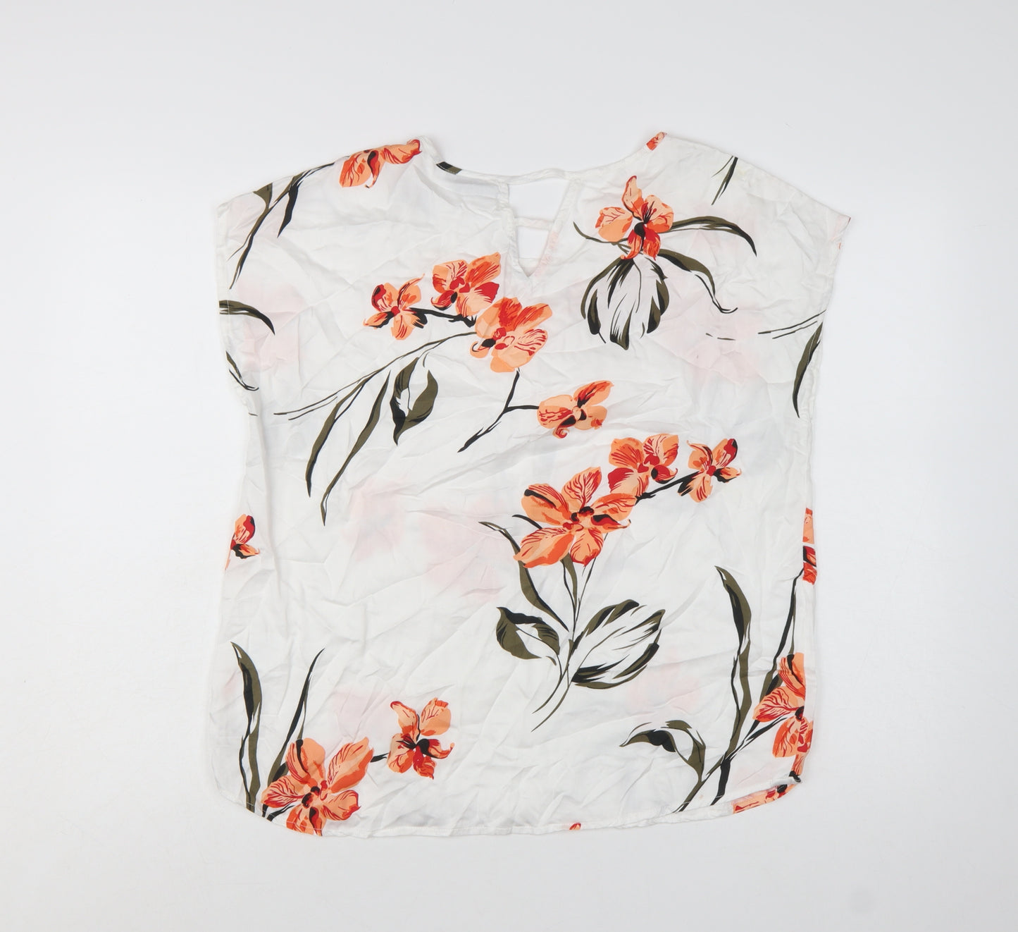 b.young Women’s White Floral Tunic Blouse Size 12 Lightweight Top