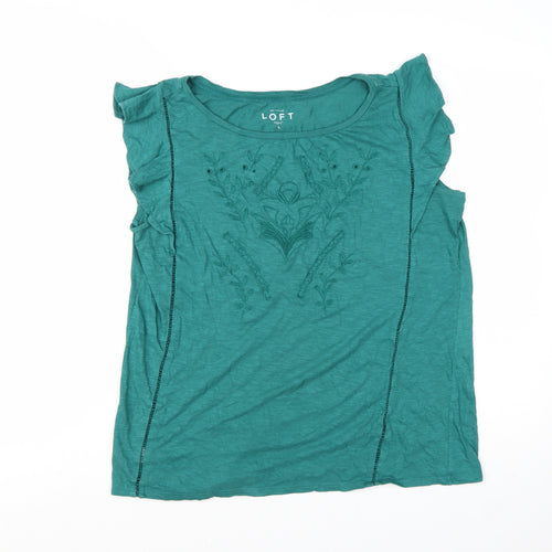 Ann Taylor Loft Women's Green Embroidered Cotton Sleeveless Top L