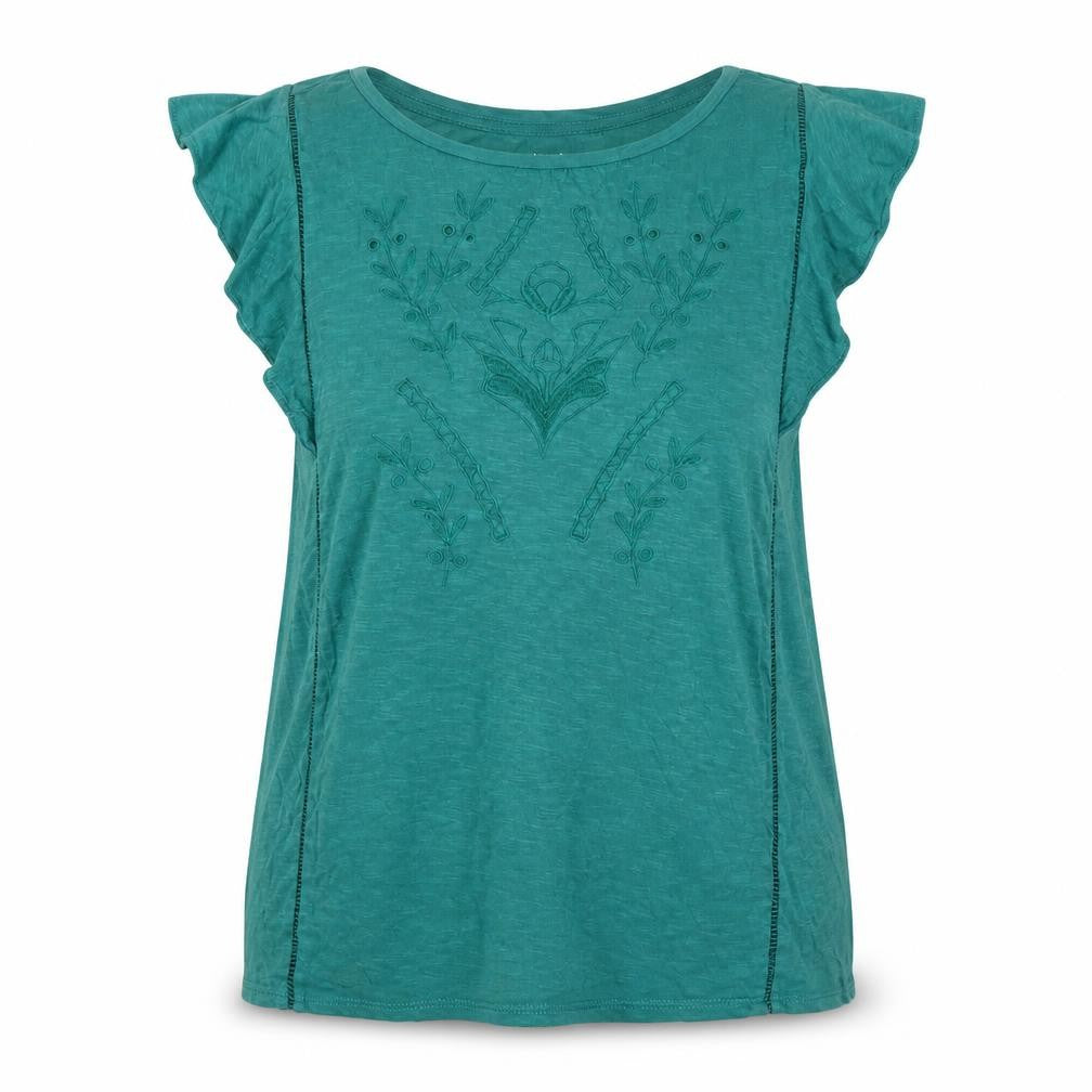Ann Taylor Loft Women's Green Embroidered Cotton Sleeveless Top L
