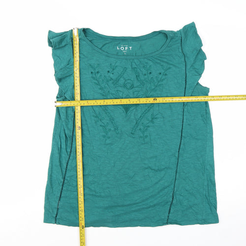 Ann Taylor Loft Women's Green Embroidered Cotton Sleeveless Top L