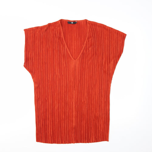 Bay Verity Women’s Orange V-Neck Pleated Tunic Blouse 2XL