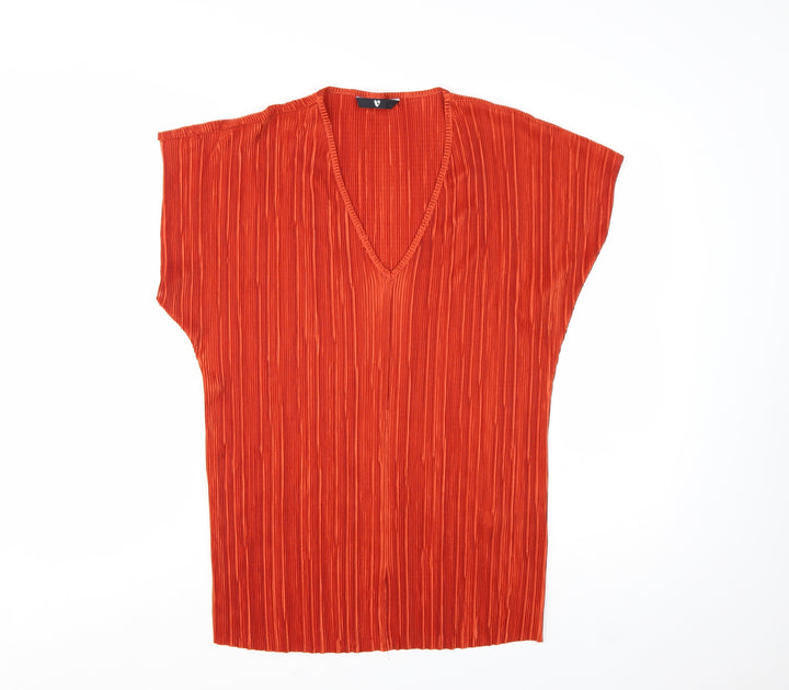 Bay Verity Women’s Orange V-Neck Pleated Tunic Blouse 2XL
