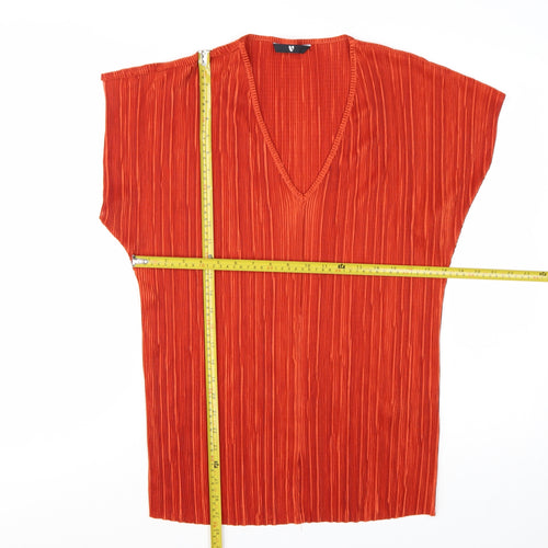 Bay Verity Women’s Orange V-Neck Pleated Tunic Blouse 2XL