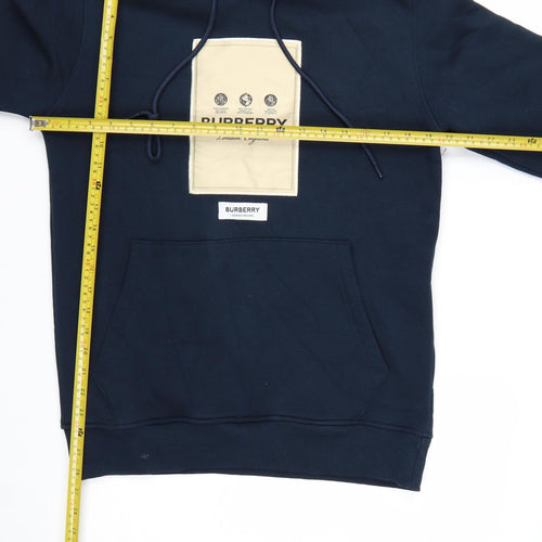 Burberry Men Blue Logo Pullover Hoodie Size S Cotton