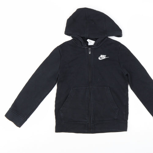 Nike Boys Black Full Zip Hoodie XS 122-128cm Cotton Blend Casual