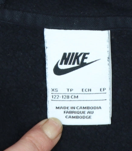 Nike Boys Black Full Zip Hoodie XS 122-128cm Cotton Blend Casual