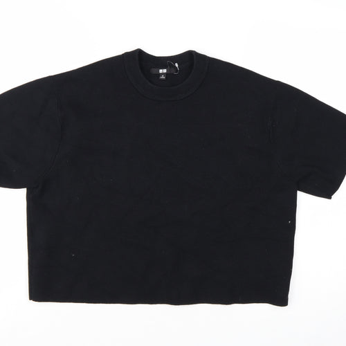 Uniqlo Women's Black Cotton Blend Short Sleeve Pullover Jumper Size M