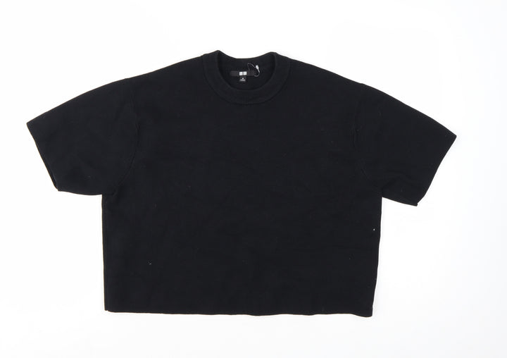 Uniqlo Women's Black Cotton Blend Short Sleeve Pullover Jumper Size M