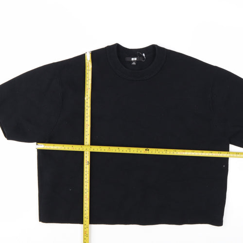 Uniqlo Women's Black Cotton Blend Short Sleeve Pullover Jumper Size M