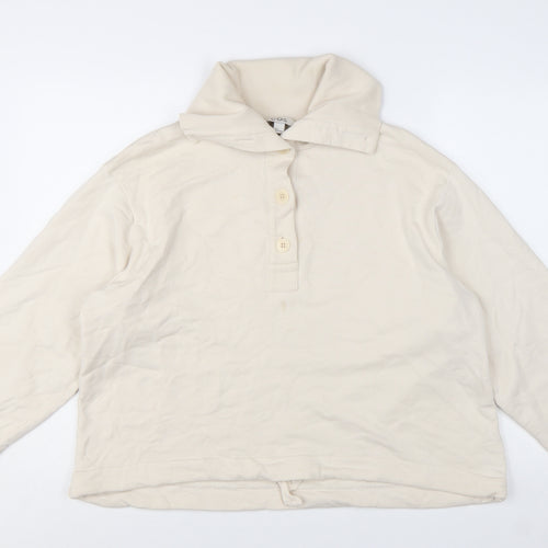 COS Women Beige Cotton Henley Pullover Sweatshirt Size L