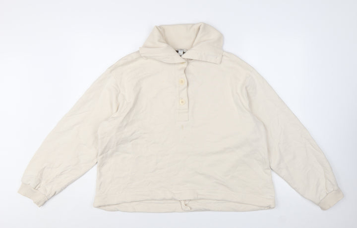 COS Women Beige Cotton Henley Pullover Sweatshirt Size L