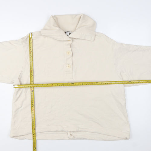 COS Women Beige Cotton Henley Pullover Sweatshirt Size L