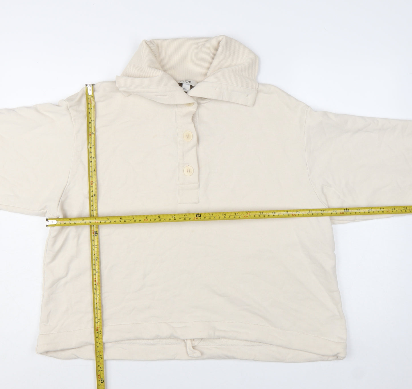 COS Women Beige Cotton Henley Pullover Sweatshirt Size L