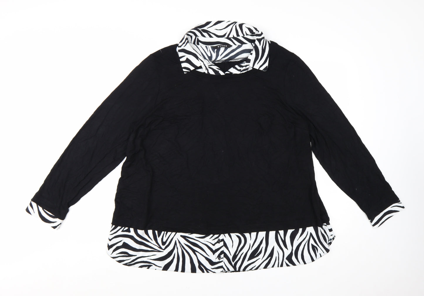 Evans Women's Black Zebra Print Collar Tunic Blouse Size 20