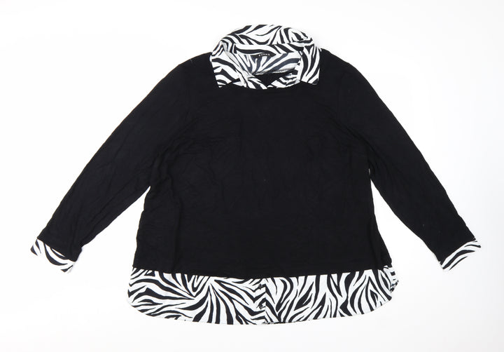 Evans Women's Black Zebra Print Collar Tunic Blouse Size 20