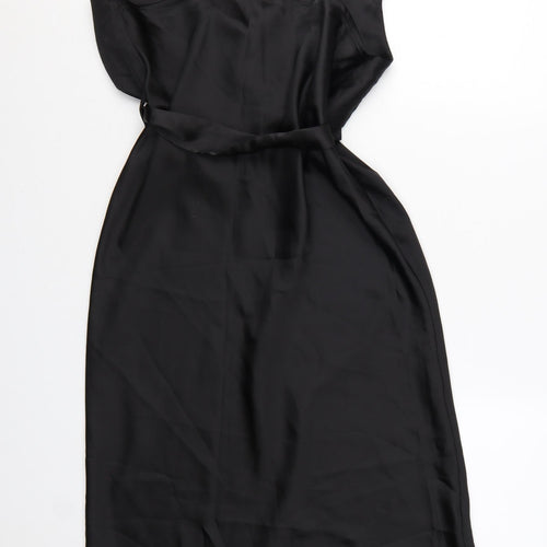 River Island Women’s Black Satin Midi Slip Dress Size 12 Belted