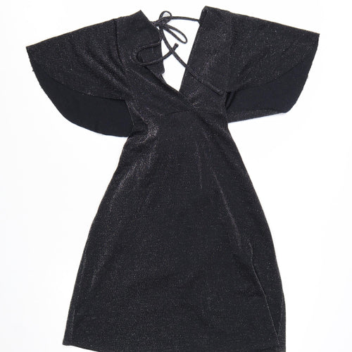Dorothy Perkins Women’s Black Glitter Wrap Dress Size 10