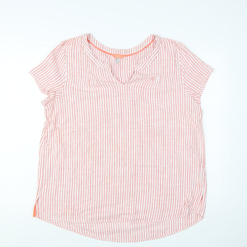 Joules Womens Pink White Striped Cotton V-Neck Blouse Size 16