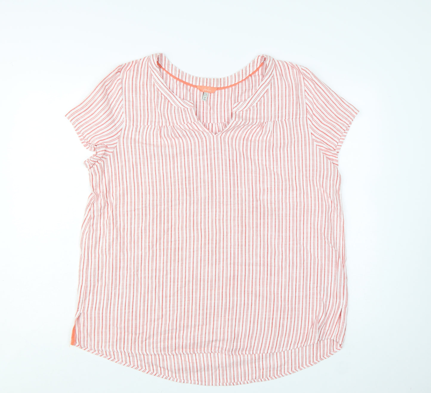 Joules Womens Pink White Striped Cotton V-Neck Blouse Size 16