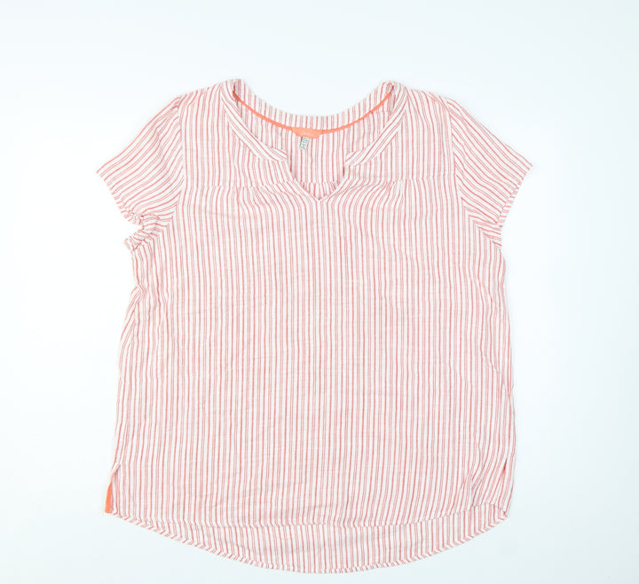 Joules Womens Pink White Striped Cotton V-Neck Blouse Size 16