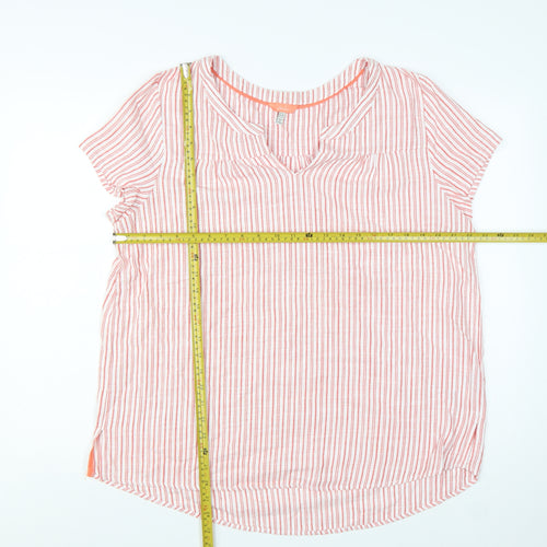 Joules Womens Pink White Striped Cotton V-Neck Blouse Size 16