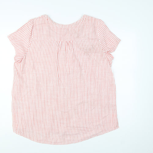 Joules Womens Pink White Striped Cotton V-Neck Blouse Size 16