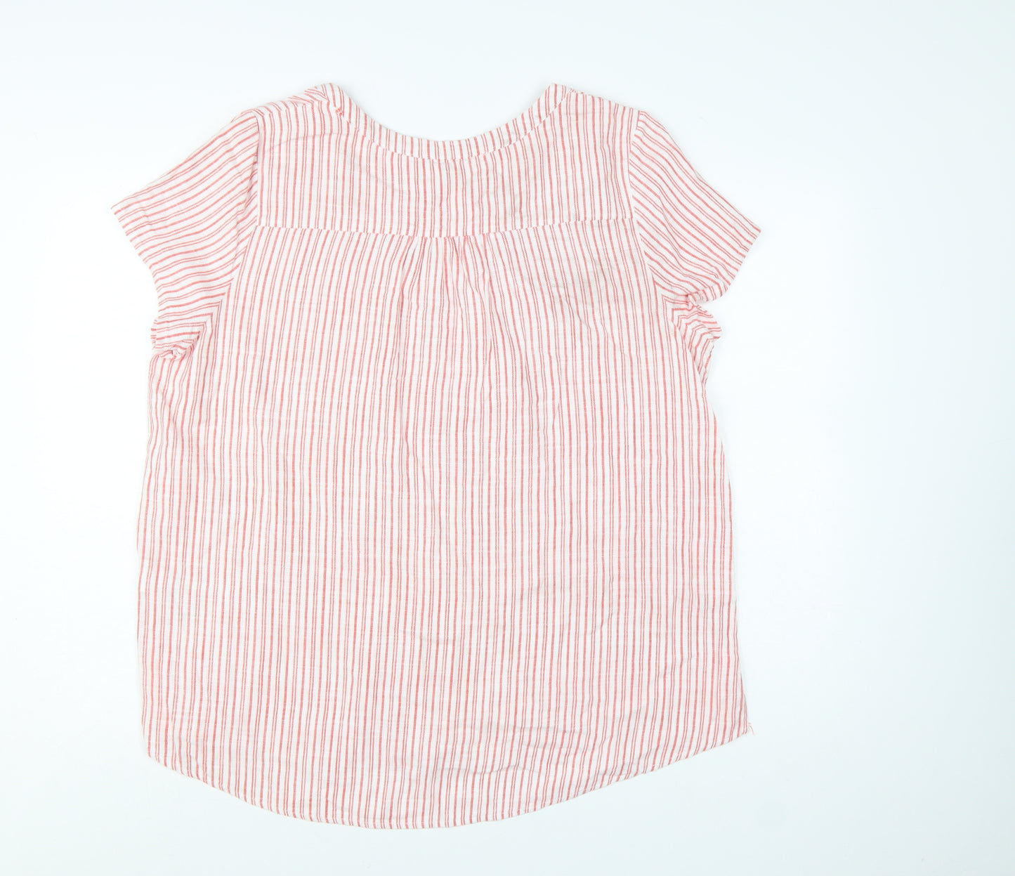 Joules Womens Pink White Striped Cotton V-Neck Blouse Size 16