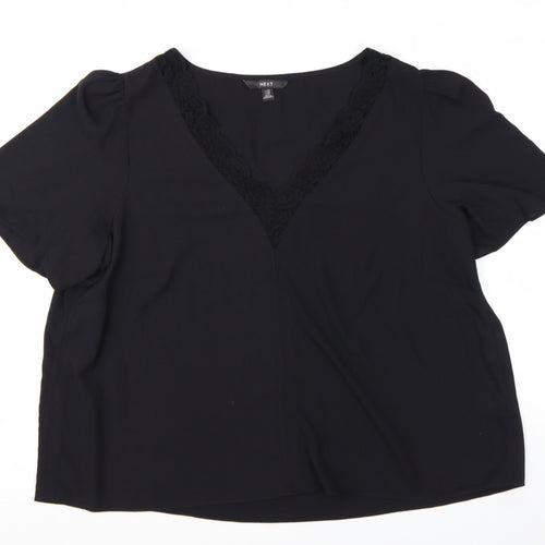 Next Women’s Black Lace Trim V-Neck Short Sleeve Blouse UK 20
