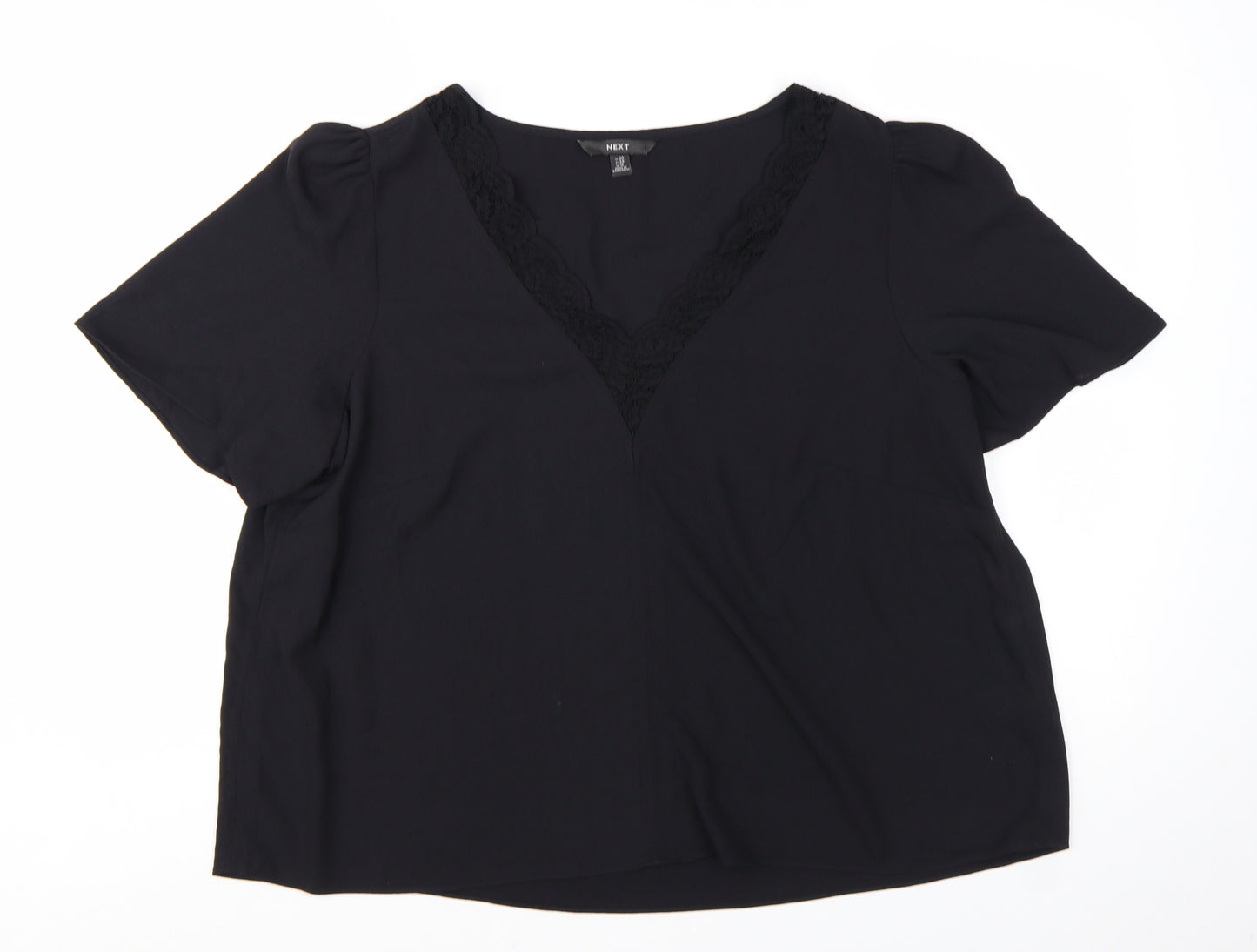 Next Women’s Black Lace Trim V-Neck Short Sleeve Blouse UK 20