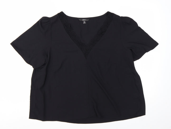 Next Women’s Black Lace Trim V-Neck Short Sleeve Blouse UK 20