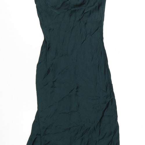 Zara Women's Green XS Satin Slip Midi Dress