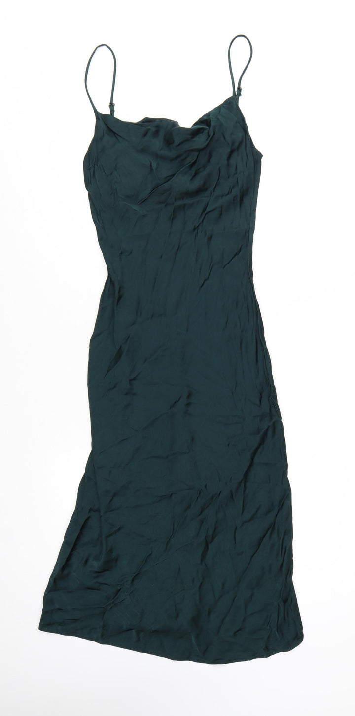 Zara Women's Green XS Satin Slip Midi Dress