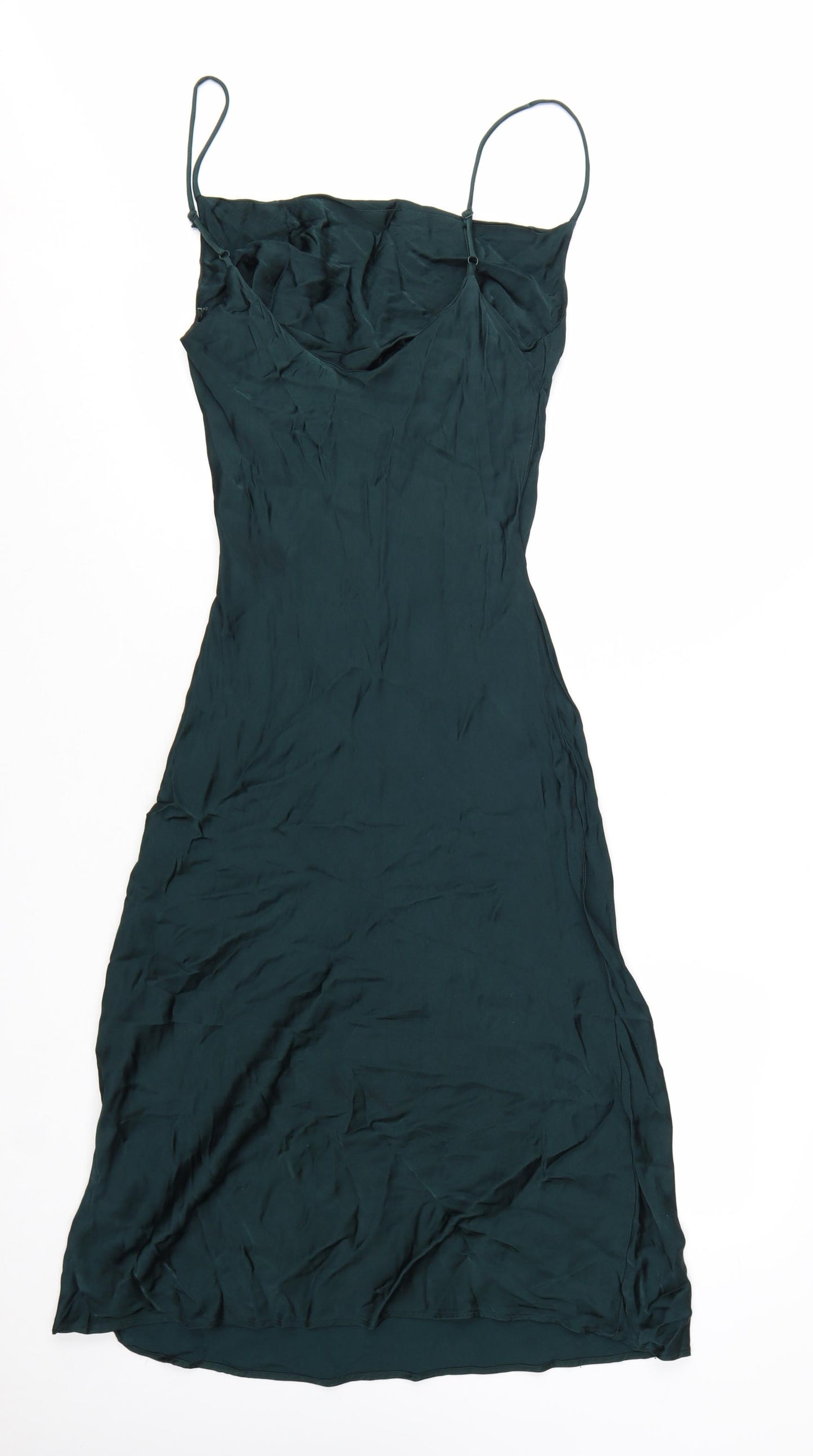 Zara Women's Green XS Satin Slip Midi Dress