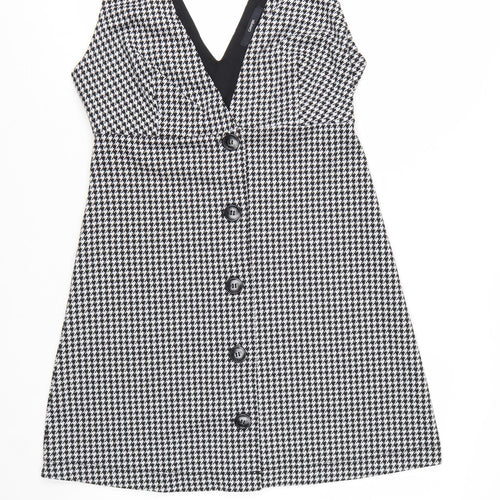 George Women Black Houndstooth Sleeveless V-Neck Pinafore Dress Size 10