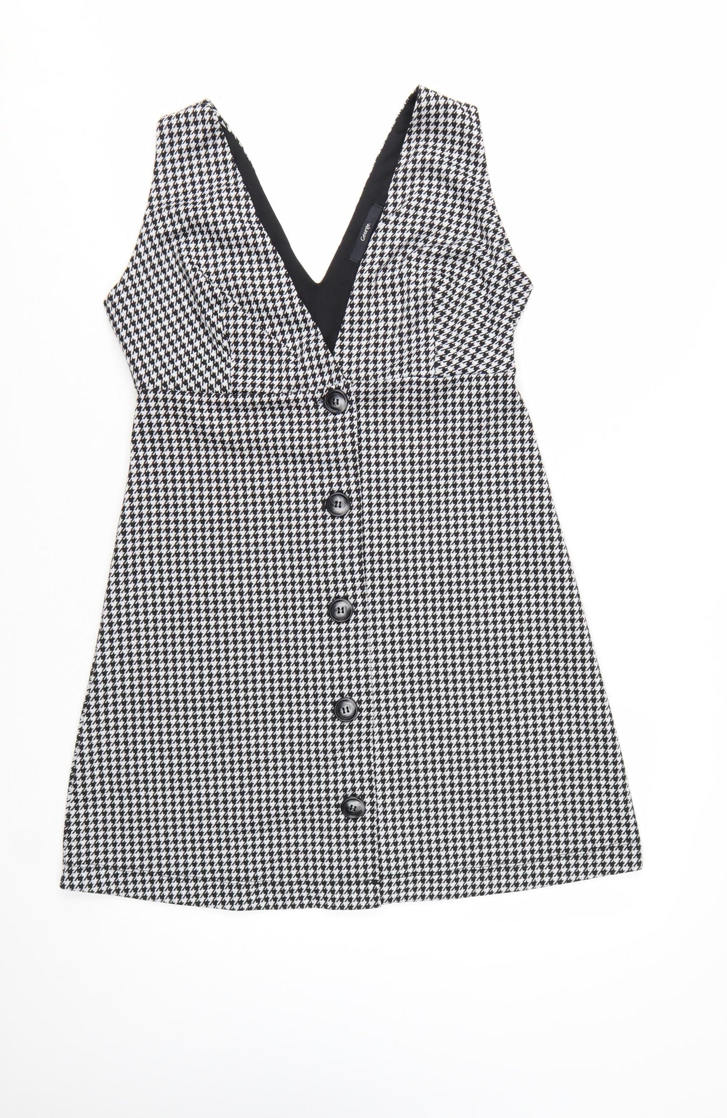 George Women Black Houndstooth Sleeveless V-Neck Pinafore Dress Size 10