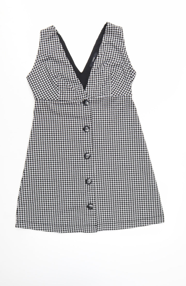 George Women Black Houndstooth Sleeveless V-Neck Pinafore Dress Size 10