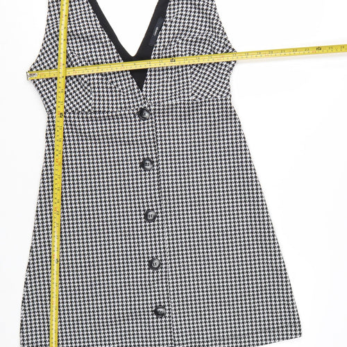 George Women Black Houndstooth Sleeveless V-Neck Pinafore Dress Size 10
