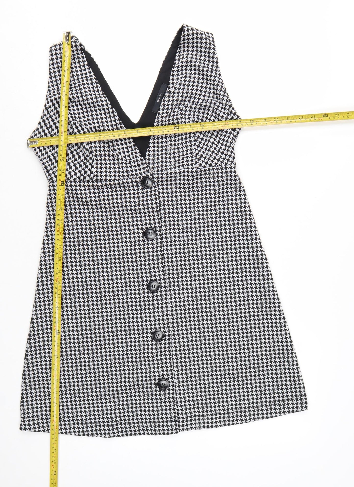 George Women Black Houndstooth Sleeveless V-Neck Pinafore Dress Size 10