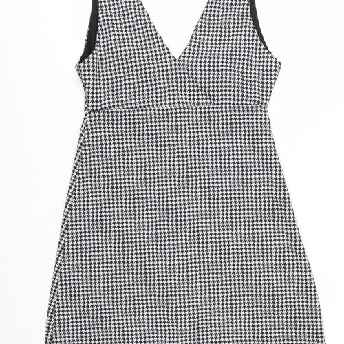 George Women Black Houndstooth Sleeveless V-Neck Pinafore Dress Size 10
