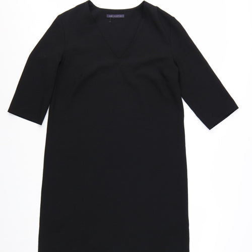 Marks and Spencer Women Black Size 12 Shift Dress 3/4 Sleeve V-Neck